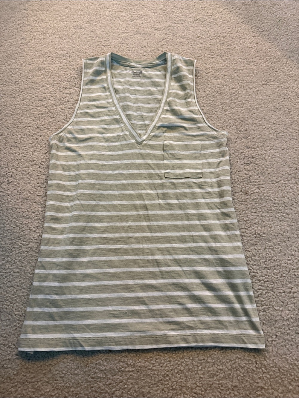 NWT Madewell Sage and White Striped V-Neck Tank